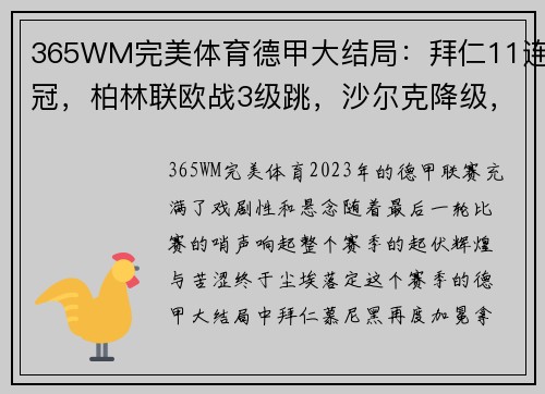 365WM完美体育德甲大结局：拜仁11连冠，柏林联欧战3级跳，沙尔克降级，16球鏖战引爆赛季高潮 - 副本